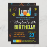 Science Birthday Party Invitation in Blue<br><div class="desc">Science party invitation,  perfect for your little scientists next birthday experiment.</div>