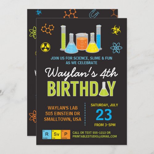Science Birthday Party Invitation in Blue