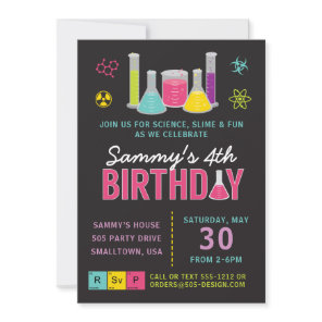Science Birthday Party Invitation in Pink