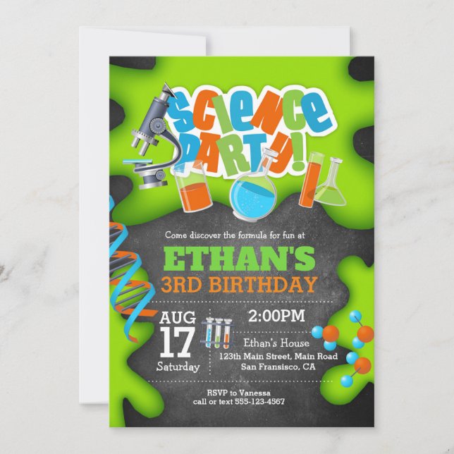 Science Birthday Party Invitation - Mad Scientist (Front)