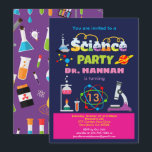 Science birthday party laboratory for girl invitation<br><div class="desc">ANY AGE!
Colorful and cheerful fun science party theme with laboratory,  atomic elements.
Get this adorable invitation now!
.</div>