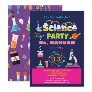 Science birthday party laboratory for girl invitation