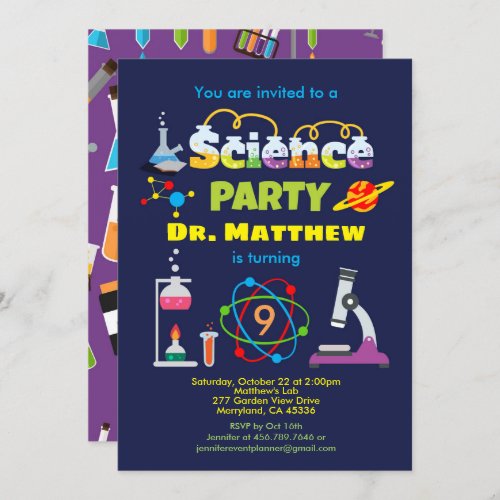 Science birthday party laboratory kid invitation