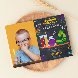 science birthday party photo invitation