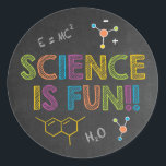 Science Birthday Party | Science is Fun Classic Round Sticker<br><div class="desc">Science Birthday Party | Science is Fun Sticker - This sticker is part of our awesome science birthday party collection. An amazing science party sticker to decorate for your super science party. Grab your lab coat and join us for some explosive fun!!</div>