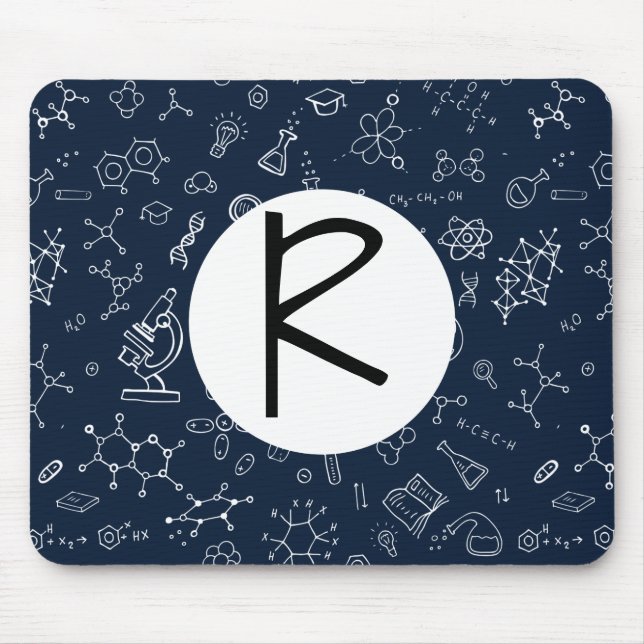 Science / Chemistry Doodle Pattern Monogram Mouse Pad (Front)