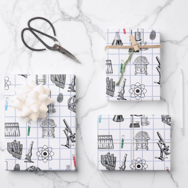Science Chemistry Scientist Pattern  Wrapping Paper Sheets (Front)