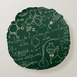 Science, chemistry, vintage laboratory pattern round pillow