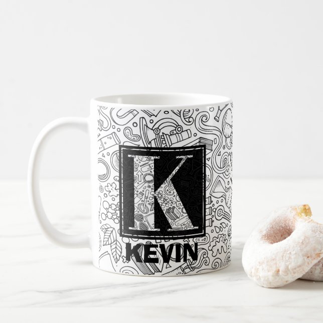 Science Custom Monogram - Letter K Coffee Mug (With Donut)