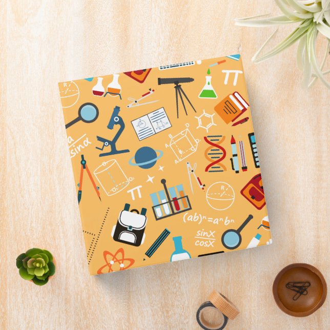 Science Doodle Pattern, Student School Supplies 3 Ring Binder (In Situ)
