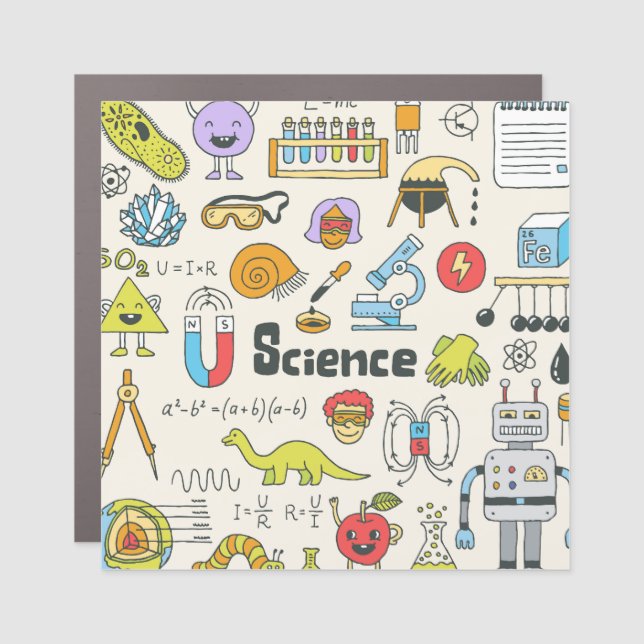Science Doodles: Hand-Drawn School Set. Car Magnet (Front)
