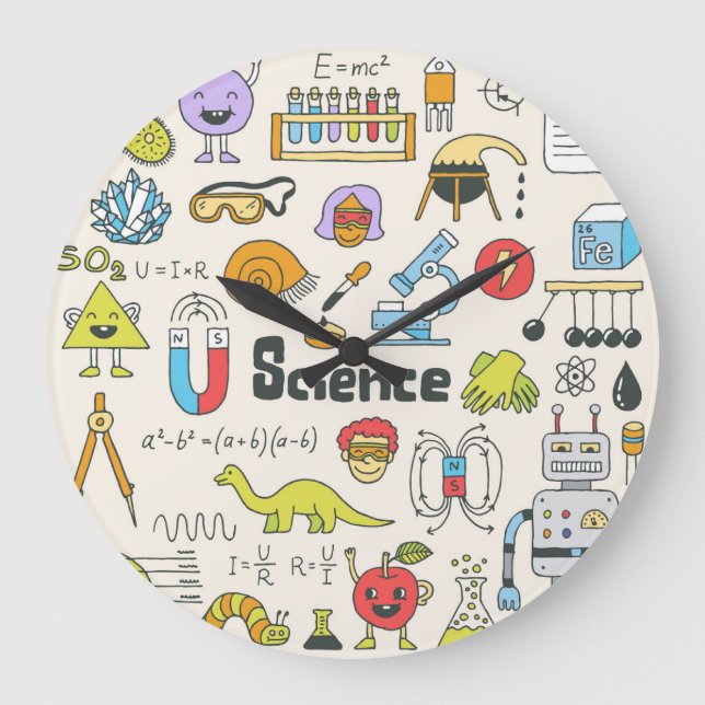 Science Doodles: Hand-Drawn School Set. Large Clock (Front)