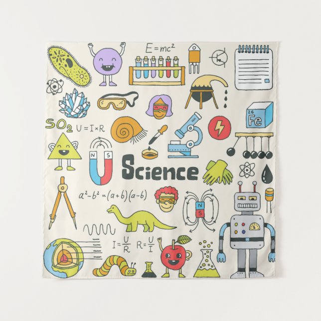 Science Doodles: Hand-Drawn School Set. Tapestry (Front)