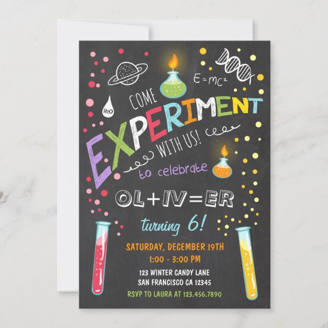 Science Experiment Birthday Invitation Boy (Front)