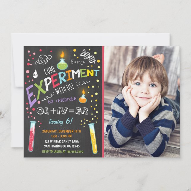 Science Experiment Birthday Invitation Boy (Front)