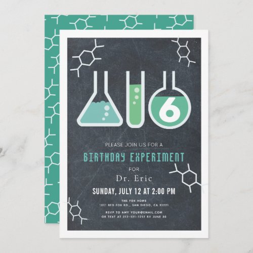 Science Experiment Black Chalkboard Birthday Invitation