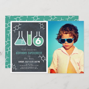 Science Experiment Black Chalkboard Photo Birthday Invitation