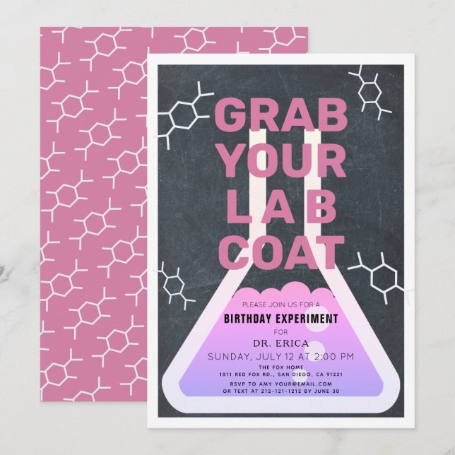 Science Experiment Flask Chalkboard Girl Birthday Invitation (Front/Back)