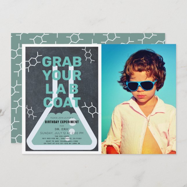 Science Experiment Flask Chalkboard Photo Birthday Invitation (Front/Back)