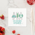 Science Experiment Green Boy Birthday Napkins<br><div class="desc">This cool "birthday experiment" boy's science birthday party napkin features a white background with flasks,  and a test tube in green. Personalize for your needs. You can find matching products at my store.</div>