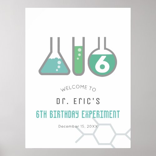 Science Experiment Green Boy Birthday Welcome Poster