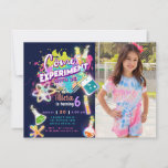 Science Experiment Invitation with photo<br><div class="desc">Put on your lab coat because there will be explosive fun!! A very cool mad science party to celebrate the big day!! all slime is welcome just for one day! Hey science is fun!!</div>