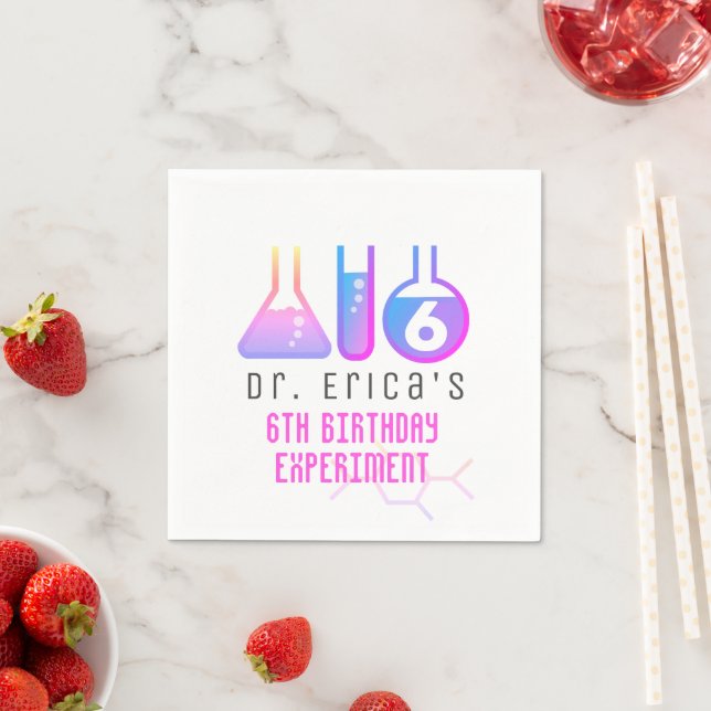 Science Experiment Neon Pink Girl Birthday Napkins (Insitu)
