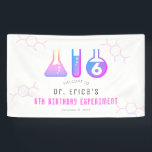 Science Experiment Neon Pink Girl Birthday Welcome Banner<br><div class="desc">This cool "birthday experiment" girl's science birthday party welcome banner features a white background with flasks,  and a test tube in neon pink. Personalize for your needs. You can find matching products at my store.</div>