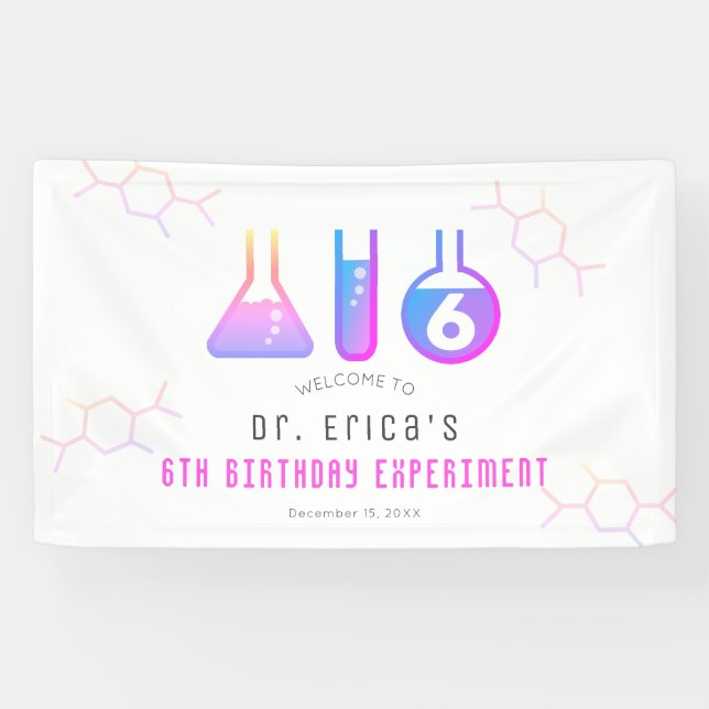 Science Experiment Neon Pink Girl Birthday Welcome Banner (Horizontal)