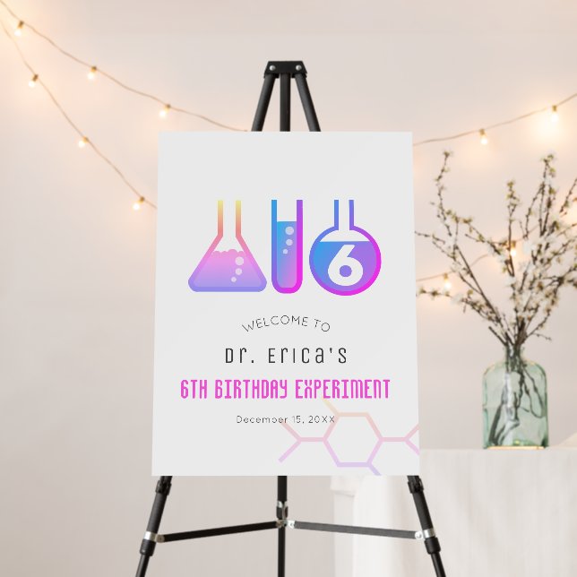 Science Experiment Neon Pink Girl Birthday Welcome Foam Board (In Situ (Stand))