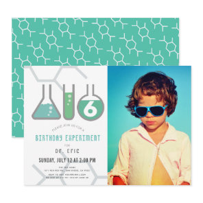 Science Experiment White Green Boy Photo Birthday Invitation