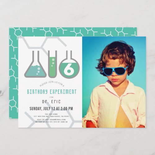Science Experiment White Green Boy Photo Birthday Invitation