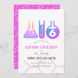 Science Experiment White & Neon Pink Girl Birthday Invitation<br><div class="desc">This cool  "birthday experiment" girl's science birthday party invitation features a white background with flasks,  and a test tube. The reverse side features a neon pink background with molecule patterns. Personalize for your needs. You can find matching products at my store.</div>