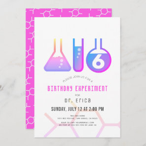 Science Experiment White & Neon Pink Girl Birthday Invitation