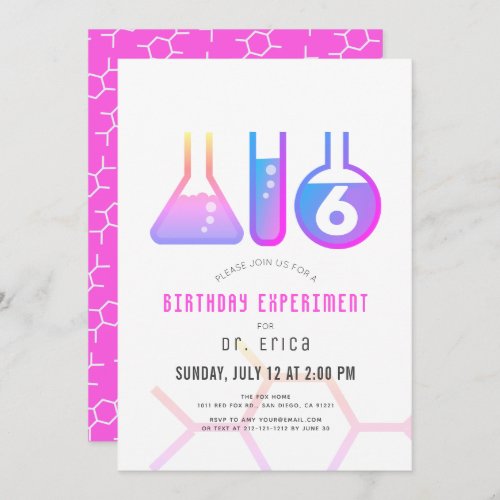 Science Experiment White  Neon Pink Girl Birthday Invitation
