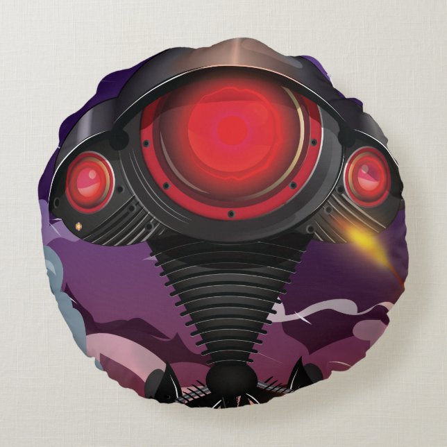Science Fiction Alien Tripod Attack! Round Pillow (Back)