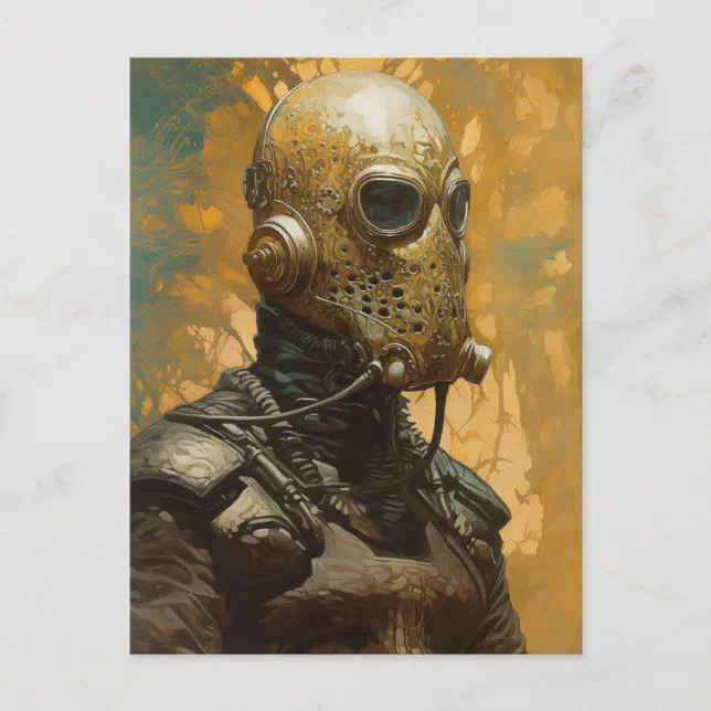 Science Fiction Alien Wearing Helmet Mask Postcard | Zazzle