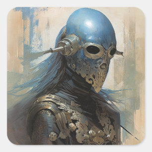 Science Fiction Alien Wearing Helmet Mask Square Sticker