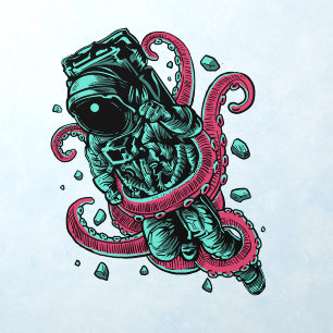 Science Fiction Astronaut Octopus Attack Wall Decal