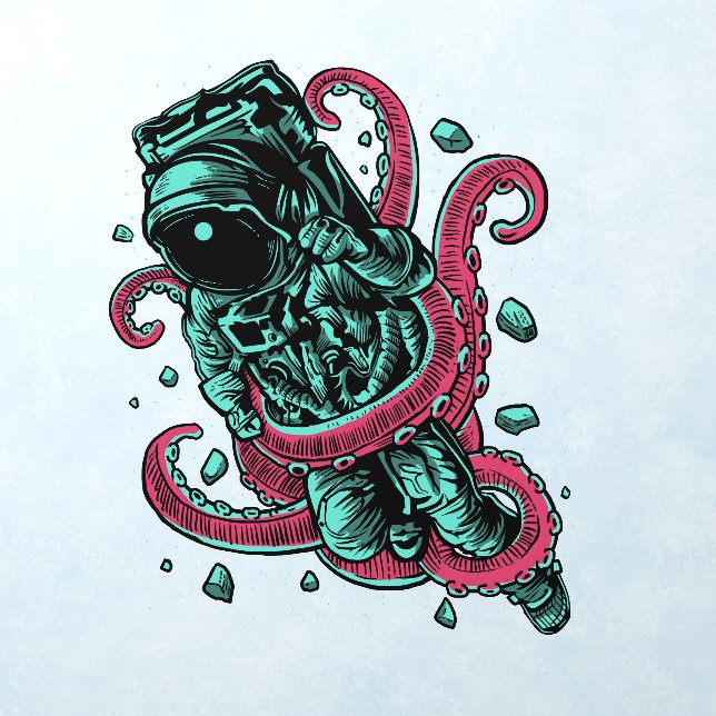 Science Fiction Astronaut Octopus Attack Wall Decal (Insitu 1)