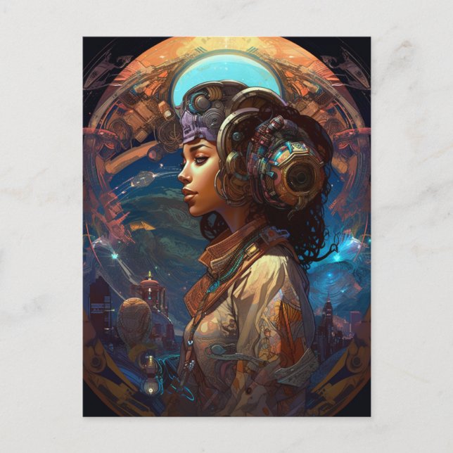 Science Fiction Black Woman Afrofuturism Postcard (Front)