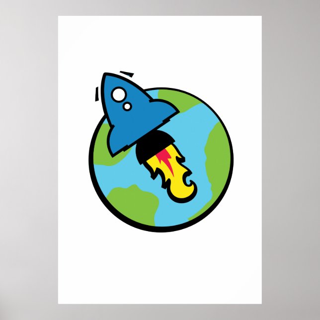Science fiction cartoon Rocket And Planet Poster (Front)