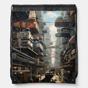 Science Fiction City Drawstring Bag