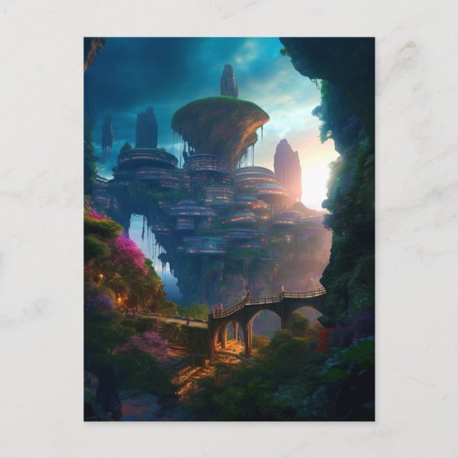 Science Fiction City Landscape Sci Fi Postcard (Front)