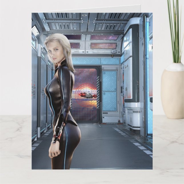 SCIENCE FICTION CURVY LEATHER WOMAN BIRTHDAY CARDS (Front)
