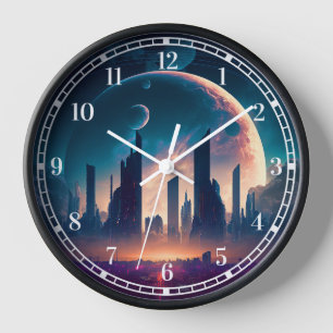 Science Fiction Cyberpunk Space City Clock