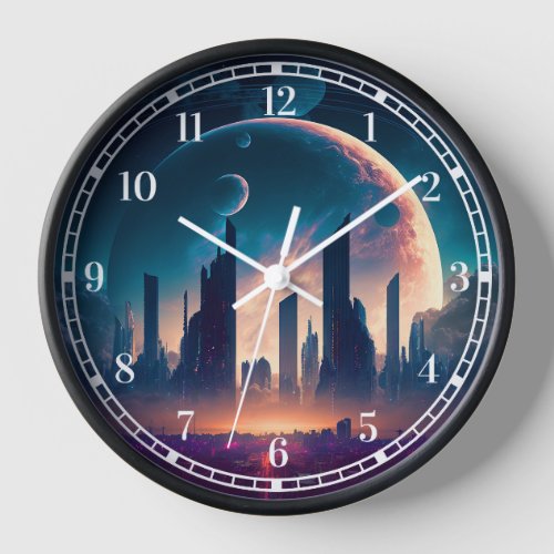 Science Fiction Cyberpunk Space City Clock
