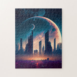 Science Fiction Cyberpunk Space City Jigsaw Puzzle