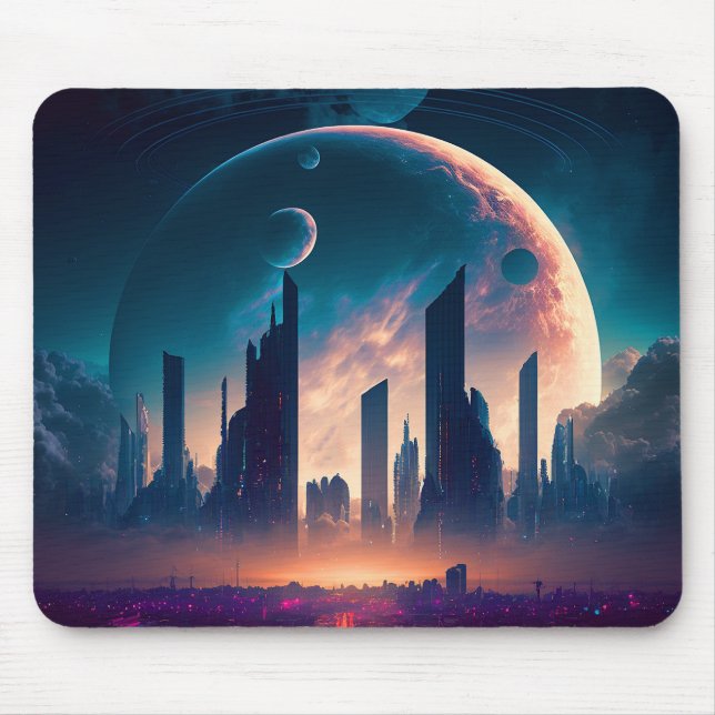 Science Fiction Cyberpunk Space City Mouse Pad (Front)