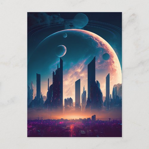 Science Fiction Cyberpunk Space City Postcard